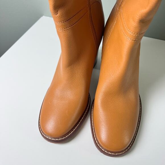 Sam Edelman Brown Almond Toe Elsy Zip Up Tall Block Heel Boot in Caramel 9.5 - Picture 4 of 13